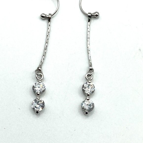 Unique Silver Tone Crystal Drop Dangle Long 1.75" EARRINGS - Picture 2 of 7